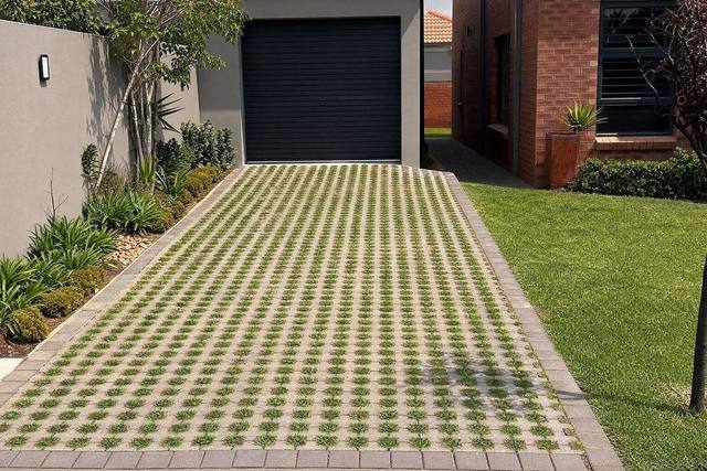 Grass block pavers in Natural grey