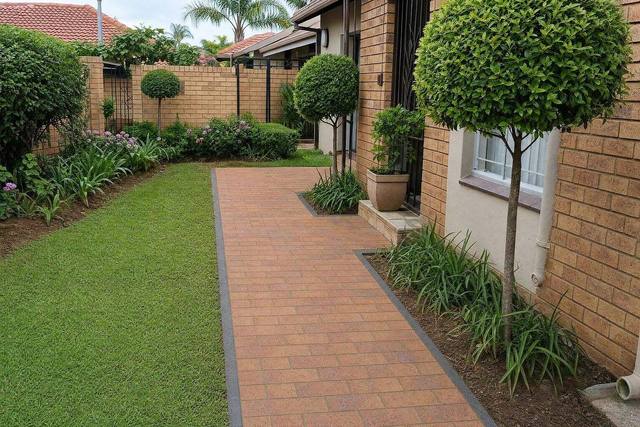 Stretcher bond in clay pavers (modular), Burgundy