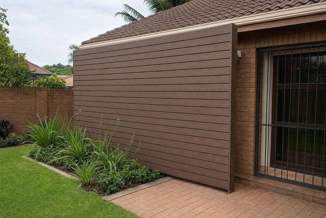Composite wood-look cladding in Walnut