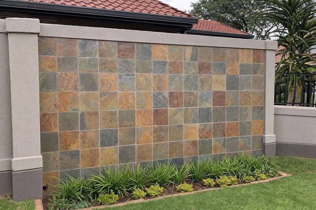 Slate tile cladding in African blue