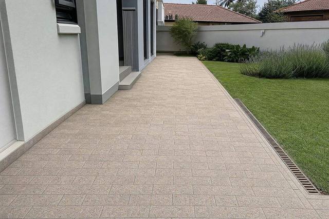 Long large-format pavers in Chestnut