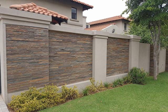 Slate strip cladding in African blue