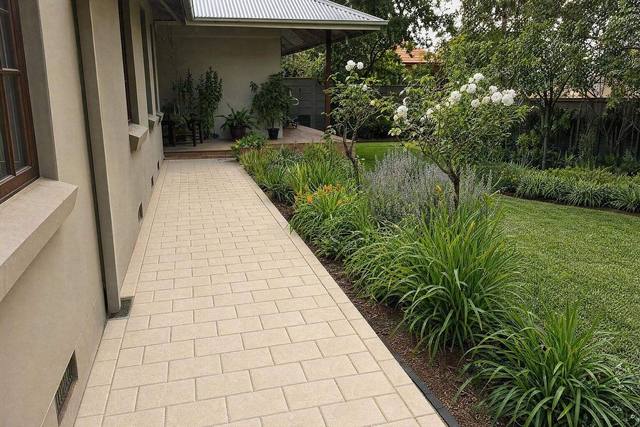 Wet cast bevel pavers in Sandstone tan light
