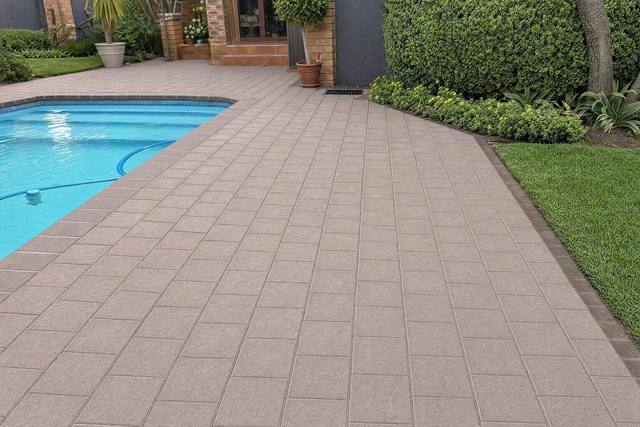 Wet cast bevel pavers in Chocolate