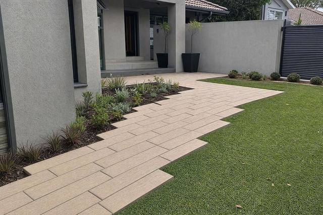 Concrete sleepers in Sandstone tan light