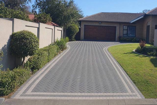 Charcoal herringbone with a double border